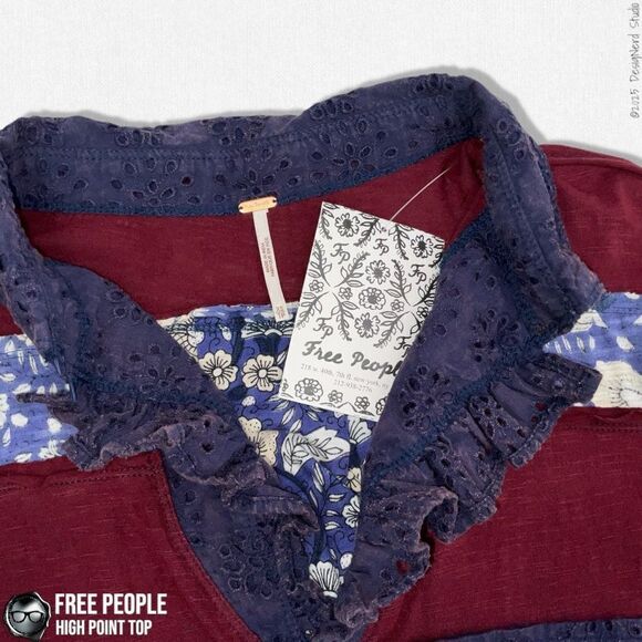 FREE PEOPLE HIGH POINT OVERSIZED BOHO PATCHWORK CROP TOP IN NIGHTTIME COMBO XS/S - Picture 9 of 15